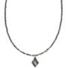 Halskette 1441S, Regenbogenglasperlen mit versilbertem Rhombus